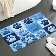 1pc Blue-Toned Paw Print Design Microfiber Bath Rug, Non‑Slip Soft Bathroom Mat, Water‑Absorbent Doormat, Machine Washable, Low Pile, TPR Backing, Knit Fabric, ForBedroom, Kitchen, Entryway Indoor Use, Accessories & Home Decor, Perfect New House Gift - A - View 4