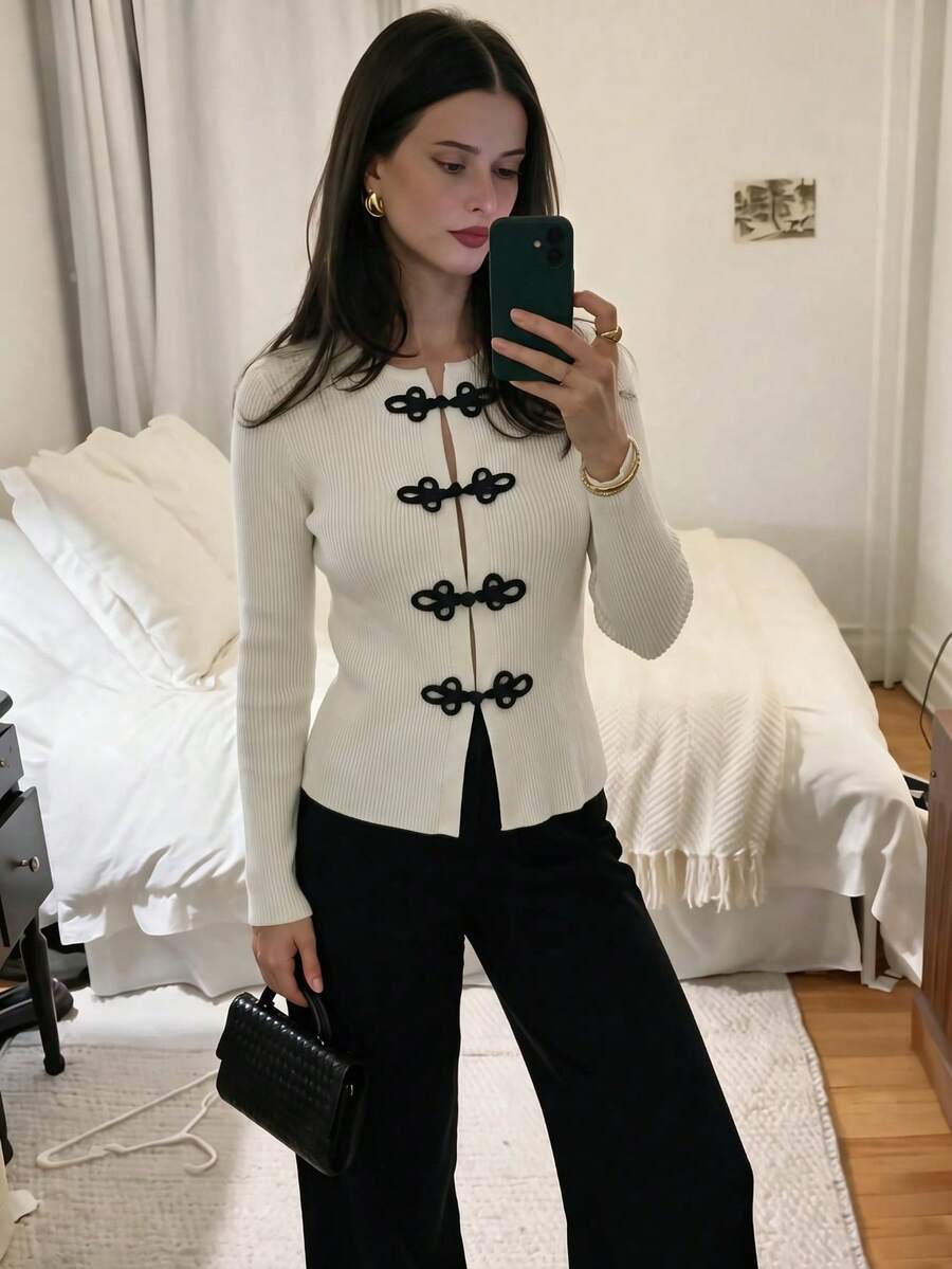 Women's New Autumn Round Neck Knit Cardigan, Elegant Design, Casual Daily Travel - White - View 1