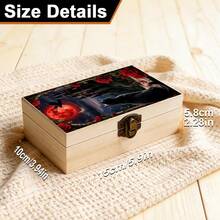 1pc Wooden Storage Box With Gothic Style Moon, Castle, Cat And Rose Illustration, Used As Gift Storage Box, Small Accessory Organizer, Jewelry Collection Memorial Box, Keepsake Storage Box, Home Decor, Creating Gothic Mysterious Home Aesthetic - Multicolor - View 5