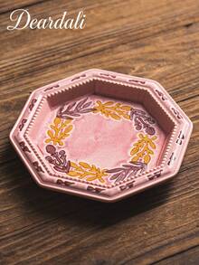 DearDali 1pc Vintage Kiln-Fired Ceramic Plate, Pink Glazed Hand-Painted Floral Design, Dish, Soup Bowl, Dessert Plate, Fruit Plate, Salad Plate, Breakfast Plate, Home Dining Table Decor, Suitable For Restaurant, Dinner, Party Gathering - Multicolor - View 12