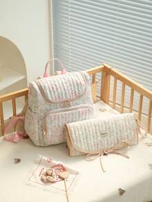 Tas Popok Motif Bunga, Tas Ransel Popok dengan Alas Ganti Popok & Tas Penyimpanan Popok untuk Ibu dan Ayah, Tas Ganti Popok Berbahan Quilted, Alas Ganti Popok, Pengatur Popok - MultiWarna - View 14