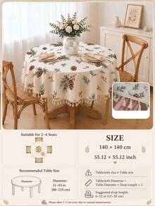 1pc Christmas Winter Minimalist Pine Branch Berry Pine Cone Pattern Polyester Cotton Lace Tablecloth, Stain-Resistant With Tassel Fringe, Suitable For Square/Round Tables, Kitchen, Dining Table, Coffee Table, TV Stand, Entryway, Party Holiday Decor, Home Decor, Christmas Gathering - Multicolor - View 15