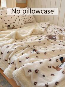 1pc Double Layer Fleece Blanket, Warm Thickened Autumn/Winter Throw, Soft Comfortable Durable Long-Lasting Skin-Friendly Fabric, For Home Decor, Suitable For Bed, Sofa, Office, Room Decoration, Dorm, Machine Washable - Beige - View 5