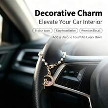 1pc Cute Moon Cat Pendant Car Steering Wheel Hanging Decoration, Car Interior Decor Accessory - A - View 4