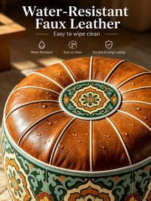 Round Storage Ottoman, Large Capacity Soft Footstool With Hidden Clothes Storage, Padded Seat & Floral Fabric Design, Multifunctional Organizer Stool For Adults, Bedroom Living Room Closet Dorm Home, Space Saving Furniture - Brown - View 3