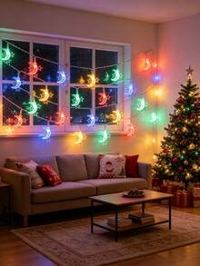 1 Buah Lampu Hias Bulan & 3 Bintang, Lampu Hias Dalam Ruangan, Cocok untuk Pohon Natal, Hadiah Thanksgiving, Pesta, Pernikahan, Kamar Tidur, Ruang Tamu, Dekorasi Liburan, Lampu Hias Dekoratif, Bertenaga Baterai, Perencana Acara, Penyelenggara Pesta - Tali Cahaya Bulan Cincin Bintang - View 8
