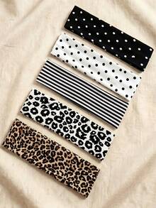 5 Pcs Yoga And Running Non-Slip Elastic Headbands For Women Mixed Prints,Absorbent Sports Sweatbands (Polka Dot, Striped, Leopard) Fall Style Festival - Multicolor - View 3