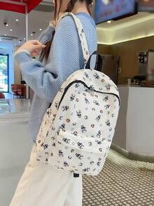 Allover Panda Print White Backpack For Girls, Multi-Pocket Lightweight Nylon Casual Daypack RucksackCartoon School Bag For Teens Travel - Multicolor - View 2
