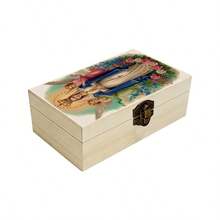1pc Handmade Wooden Storage Box, Gift Storage Box With Angel Illustration, Prayer Box, Small Keepsake Organizer Box, Suitable For Jewelry, Accessories, Souvenirs, Religious Home Decor - Multicolor - View 3
