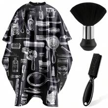 3pcs Barber Cape Set, Includes Neck Dust Brush And Hairbrush, Professional Hair Salon Styling Cleaning Accessories - Multicolor - View 1