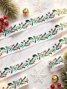 5 Yards Christmas Holly Pattern Polyester Grosgrain Ribbon Roll -Durable & Flexible For Gift Wrapping, Hair Bows, Holiday Wreaths, Home Decor, Theme Parties, Christmas Decor Ribbon For Gift Wrapping, Crafts - Multicolor - View 2