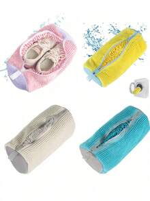1pc 360° Anti-Deformation Shoe Laundry Bag, Soft Fleece Lining, Invisible Side Zipper, Machine Washable & Dryable, Reusable Shoe Protection Bag, Suitable For All Sizes And Shoe Styles: Sneakers, Canvas Shoes, Men's & Women's Shoes, Home Bathroom Laundry Accessory - Multicolor - View 8