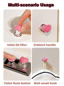 Cute Heart-Shaped Toilet Tank Flush Button, Long Nail Assist Tool, Universal Bathroom Toilet Flush Presser, Suitable For Bathroom, Kitchen, Bedroom Cabinets - A - View 6
