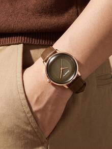 REBIRTH 1pc Women's Minimalist Round Dial Quartz Watch, Fashionable Elegant Wristwatch For Daily Commute Wear - Brown - View 5