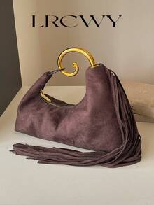 Women's Handbag With Metal Handle, Personalized Tassel, Matte Finish, Fashionable Autumn/Winter Phone Bag, Coffee Color, Suitable For Shopping, Commuting, Parties - Coffee - View 1