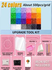 Kit Manik-Manik Fuse 24/48/72/96 Warna Buatan Tangan, Termasuk Papan Pasak Persegi, Kotak Penyimpanan Berlapis-lapis, Kertas Setrika, Gantungan Kunci, Aksesoris Dekoratif dan Tali Gantung, Kit Seni Manik-Manik DIY Buatan Tangan, Cocok untuk Hadiah Liburan, Perayaan, Ulang Tahun dan Hari Valentine - Set Manik-Manik Perler DIY - View 11