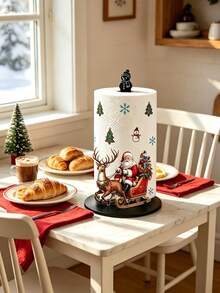 Acrylic Tabletop Vertical Paper Towel Holder With Reindeer Sleigh And Santa Claus Pattern (2D Flat), 2D Printed Design, Kitchen Paper Towel Rack, Home Party Decor And Storage, Lightweight And Affordable, Paper Towels Not Included, Suitable For Kitchen, Bathroom, Restroom, Dining Room, Living Room, Bedroom, Christmas Holiday Kitchen Desktop Paper Towel Storage Stand, Creative Holiday Home Decor Ornament - Multicolor - View 2