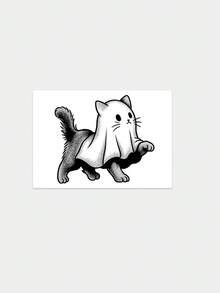 1pc Temporary Tattoo Sticker, Ghost Cat Black & White Stippling Pattern, Realistic Fake Tattoo Design, For Daily Wear, Bachelorette Party Favors, Music Festival, Game, Graduation Gift, Lasts 3‑5 Days - Black - View 3