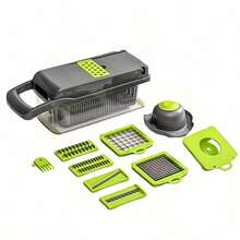 16-In-1 Multi-Function Vegetable Slicer Set - Manual Food Slicer With Container, Strainer Basket And Hand Guard - Perfect For Slicing Potatoes, Onions, Carrots, Garlic - No Electricity Needed, Green And Black, Vegetable Slicer - Multicolor - View 11