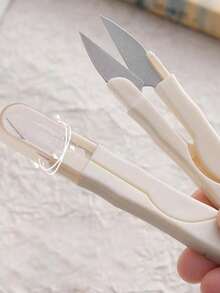 1/3/5pcs U-Shaped Household Small Scissors With Protective Cap - Stainless Steel Handmade & DIY Mini Sewing Scissors, Multi-Function Fabric And Yarn Trimming Tool, Essential Tailoring Craft Scissors - White - View 4