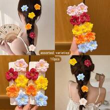10pcs Sweet Style Flower Hair Clips Hair Accessories Suitable For Daily Use - Multicolor - View 10