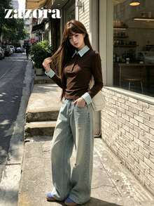 Korean Style Polo Collar Long Sleeve T-Shirt Women Inner Layer Slim Fit Flattering Unique Beautiful Base Layer Top Autumn Clothing - Brown - View 7