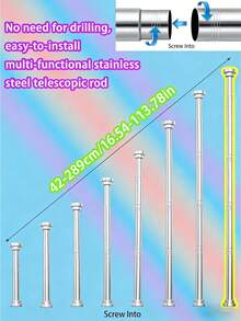 [Best Seller]1pc Extra Long Stainless Steel Telescopic Rod, Curtain Rod, Door Curtain, Wardrobe, Shower Curtain Rod, Tension Rod, Clothes Drying Rod, Pull Curtain Rod, Window Curtain Rod, Wardrobe Hanging Rod, Extendable Rod, Laundry Drying Rod, Hanging Rod Bracket, Kitchen Utensil Storage Rod, Black Room Divider, Spring Curtain Rod, Spring Shower Curtain Rod, No Drilling Required, Adjustable Bathroom Divider Spring Rod, Adjustable Black Shower Curtain Rod, No Drilling Required, Easy Installation, Suitable For Bathroom - Multicolor - View 30