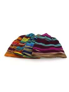 1PC Four Seasons Color Block Striped Knit Hat Unisex Multi-Functional Scarf Beanie Slouchy Hat Suitable For Daily Outdoor Wear - Multicolor - View 8