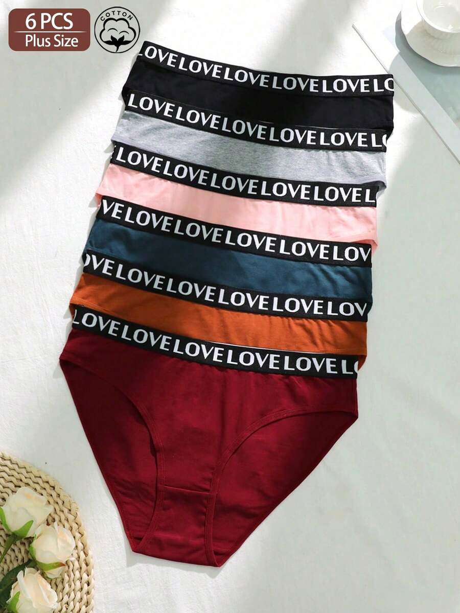 6 Pcs Plus Size Women Letter Print Underwear - Multicolor - View 1
