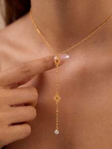 1pc Exquisite Sun Pendant Necklace, Minimalist Sunflower Stainless Steel Chain Necklace, Fashionable Daily Accessory - Sun - View 13