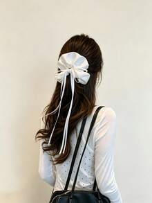 2pcs/1pc Fashionable Elegant Ballet Style White Satin Bow Scrunchie, Women's Knitted Long Ribbon Hair Accessory, High Ponytail Hair Accessory, Elastic Hair Band Suitable For Daily Wear And Holiday Party - Multicolor - View 3