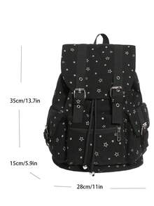 A Minimalist Large Capacity Multi-Pocket Striped Backpack - Black - View 3