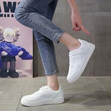 Men's Low-Top PU Material Sneakers, Breathable Versatile White Casual Shoes, Lightweight - White - View 5
