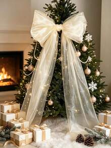 1pc Extra Large Organza Bow Christmas Tree Decoration, DIY Decor, Create Festive And Dreamy Pink Atmosphere, Suitable For Wedding, Bachelorette Party, Gender Reveal Backdrop And Wall Decoration - Multicolor - View 2