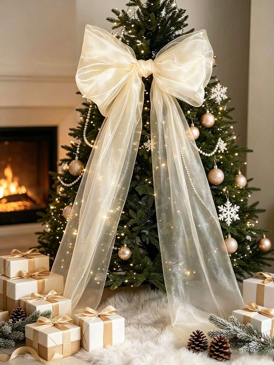 1pc Extra Large Organza Bow Christmas Tree Decoration, DIY Decor, Create Festive And Dreamy Pink Atmosphere, Suitable For Wedding, Bachelorette Party, Gender Reveal Backdrop And Wall Decoration