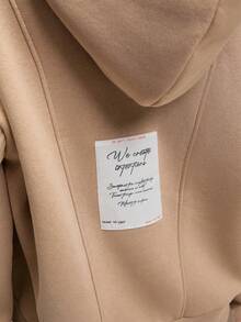 Women's VYSELLE Women's Front Cut-Out Metal Zipper Hooded Label Detailed Oversize Sweatshirt - Camel - View 3