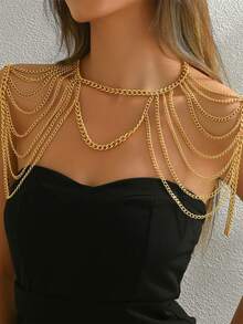 1pc Fashionable European & American New Metal Shoulder Chain Sexy Hollow Body Chain Accessory For Women - Gold - View 2