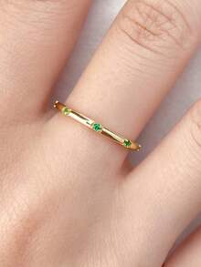 ESBERRY 1pc Exquisite Ring, Women's Jewelry, Gold Plated, Delicate Accessory, Daily Wear, Gift - Green - View 3
