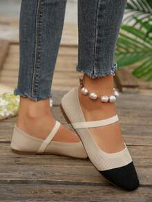 Women's New Single Strap Vintage Minimalist Versatile All-Season Shoes - Beige + Black - View 6