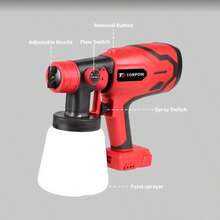 TORPOW Cordless HVLP Paint Sprayer, 800ml Large Capacity Handheld Electric Paint Spray Gun, Adjustable Spray Pattern, Suitable For Walls, Furniture, Cars And DIY Painting - Red - View 6