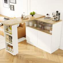 360° Swivelling High Table (Main Body 90 X 45 X), White Multifunctional Swivelling Sideboard With Storage Compartment, Sliding Glass Door, Suitable Kitchen/Dining Room - 1 - View 6