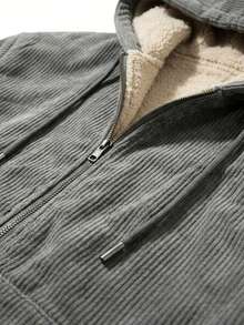 Men's Winter Casual Solid Color Minimalist Hooded Thermal Lined Jacket - Grey - View 6