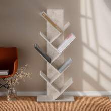 Bücherregal betonoptik - freistehendes Standregal für Bücher, Baumregal, hergestellt aus hochwertiger Spanplatte - Kamelfarben - Übersicht 10
