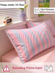 1/2 buah Sarung Bantal Motif Garis Warna-warni - Terbuat dari Kain Poliester Lembut, Cocok untuk Sarung Bantal di Sofa Kamar Tidur - Penutup Bantal Dekoratif, Dapat Digunakan Sepanjang Tahun - MultiWarna - View 4