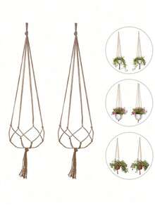2pcs Brown Hanging Plant Holder, Tassel Plant Hanger, Flower Pot Rack - Indoor Balcony Rack, Outdoor And Garden Supplies - Multiple Styles - View 12