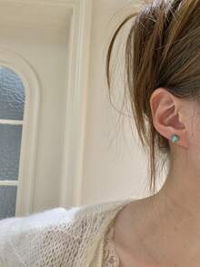1 Pasang Anting Stud Iris Paraiba, Unik dan Personal, Ukuran Kecil, Nuansa Mewah, Serbaguna, Cocok dengan Warna Kulit - Perak - View 3