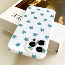1pc Large Window White Background Fine Silver Dot Blue Green Pentagram Phone Case, Diamond Texture Star Full Print Fresh Girl Style Full Coverage Anti-Drop Soft Shell, Compatible With IPhone17/17Pro/17ProMax/16/16Plus/16ProMax/16e/15ProMax/11/12/12Pro/12ProMax/13/13Pro/13ProMax/14/14Pro/14ProMax - Film-fine Hole - View 3