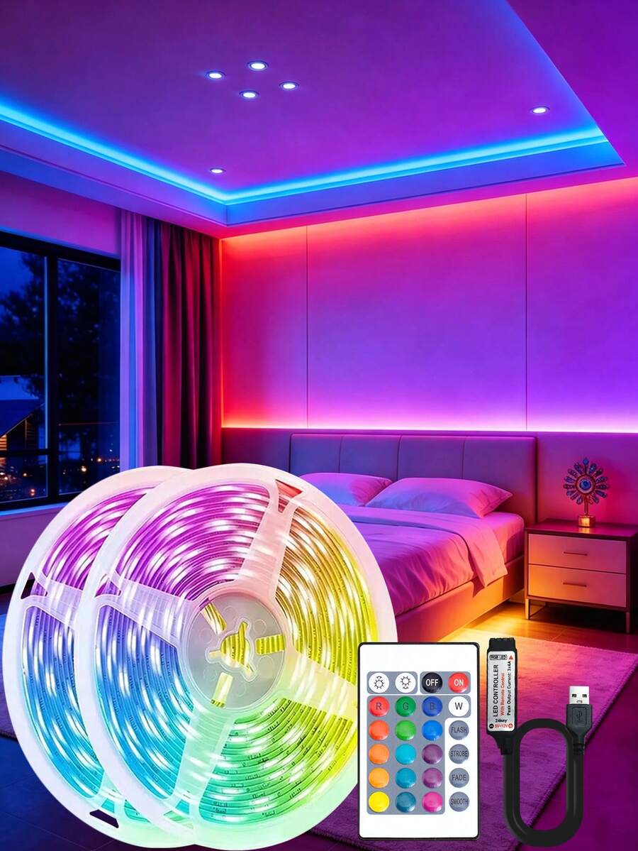 USB Light Strip With Remote Control, Can Be Used As Night Light/TV Backlight, Features Timer RGB Color Changing Function, Suitable For Bedroom, Holiday Decoration, Home Decor, Wall Decor, Halloween Christmas Party And Other Occasions. - Multicolor - View 1
