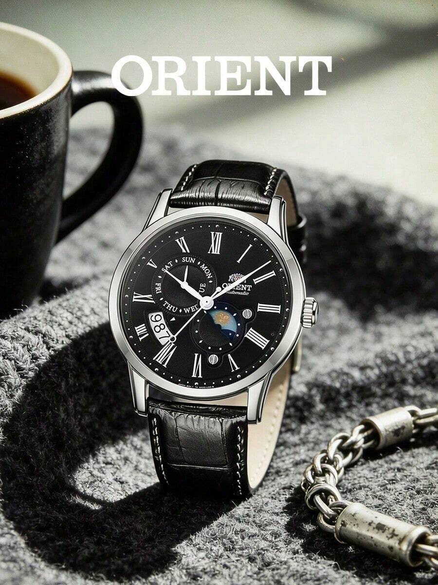 Orient Men's Automatic Dress Watch, Black Dial, Black Leather Strap, Dome Crystal, Transparent Bottom Sheet Back, RA-AK0010B10B - Silver - View 1