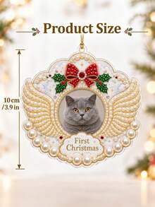 Custom DIY 3D Pearl Painting Pet Ornament, Personalized Photo Text Angel Wings Hanging Decor, My First Christmas Diamond Art Keepsake For Dog Cat Lover, Xmas Tree Decoration Gift For Family Pet Owner - Multicolor - View 9